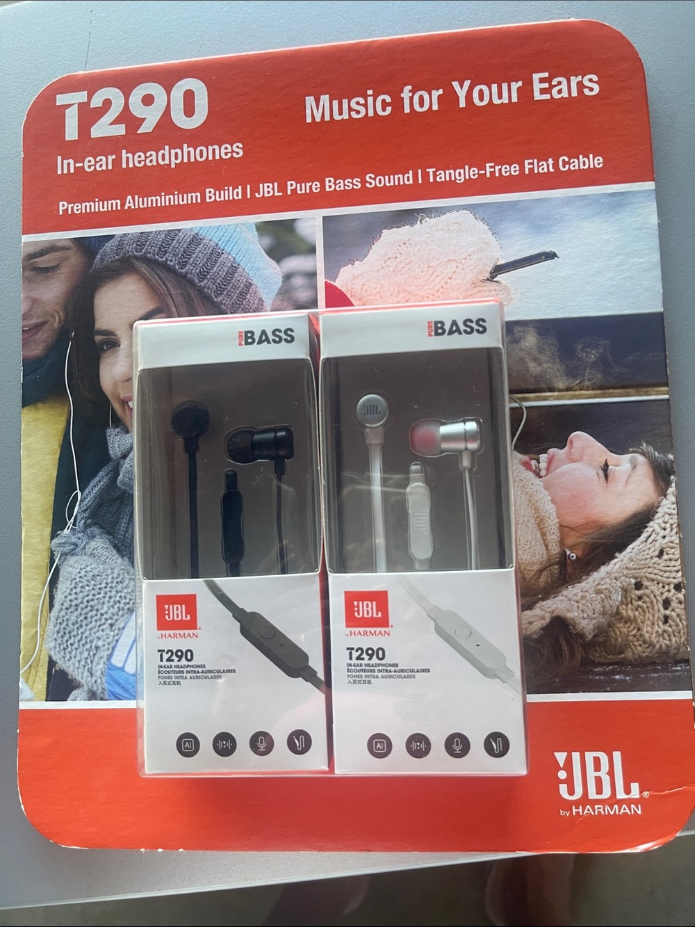 JBL T290 In-Ear Headphones - Black and Silver with Red Accents